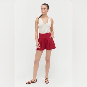 Urban Outfitters Red Pleated Linen High Waisted Short